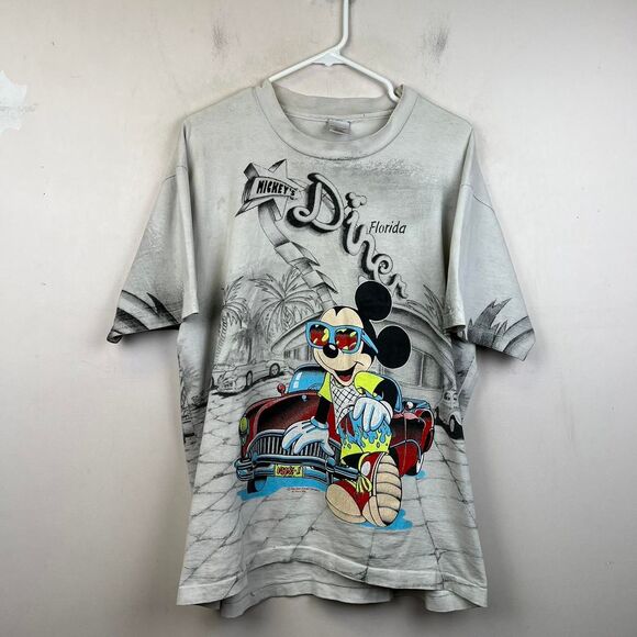 Vintage Mickey Mouse Florida Dives All Over Print Tee Size XL - Picture 1 of 8
